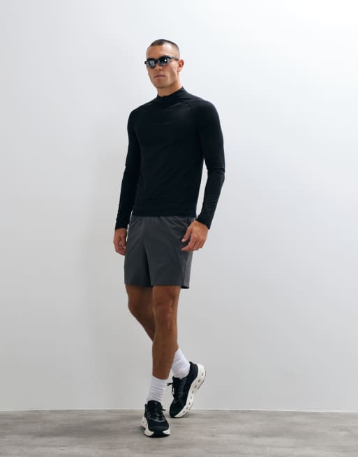 4505 - Active Quick Dry - Maglia base layer nera a maniche lunghe attillata in tessuto ad asciugatura rapida con zip corta, 4 di 5