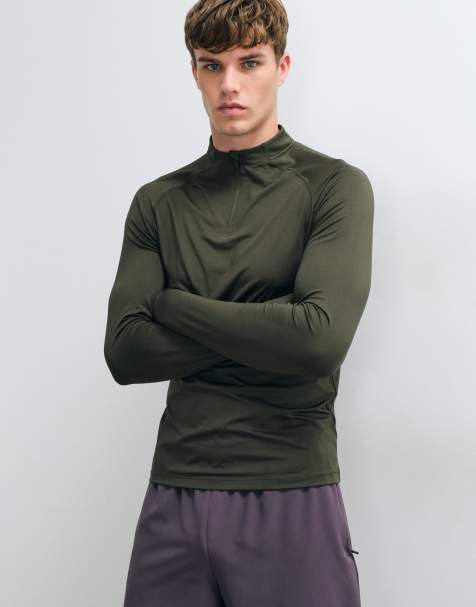 4505 active quick dry muscle fit 1/4 zip long sleeve base layer in khaki - view 1