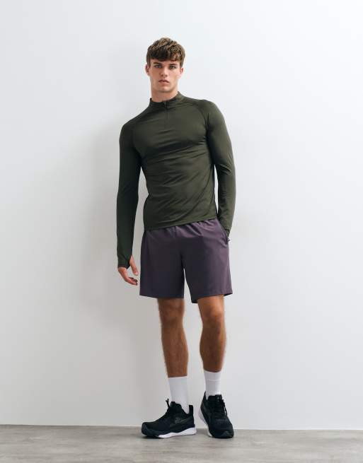 4505 active quick dry muscle fit 1/4 zip long sleeve base layer in khaki, 3 of 5