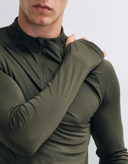 4505 active quick dry muscle fit 1/4 zip long sleeve base layer in khaki, 4 of 5