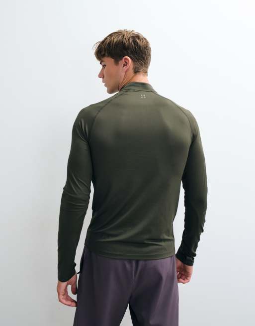 4505 active quick dry muscle fit 1/4 zip long sleeve base layer in khaki, 5 of 5