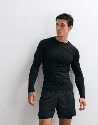 4505 Active Quick Dry Muscle Fit Compression Base Layer Long Sleeve Top In Black