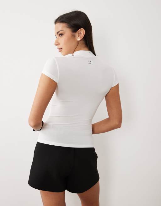4505 active quick dry slim fit t-shirt with mock neck in white, 4 of 4