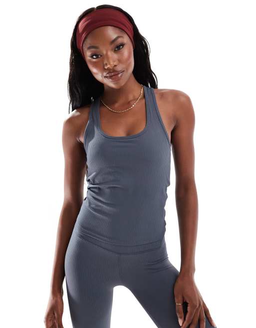 4505 active rib cross back singlet with inner bra in navy 