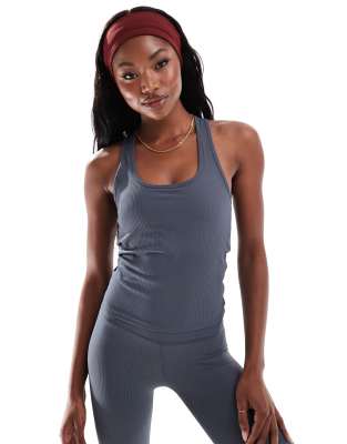 4505 active rib knit cross back tank top with shelf bra in navy