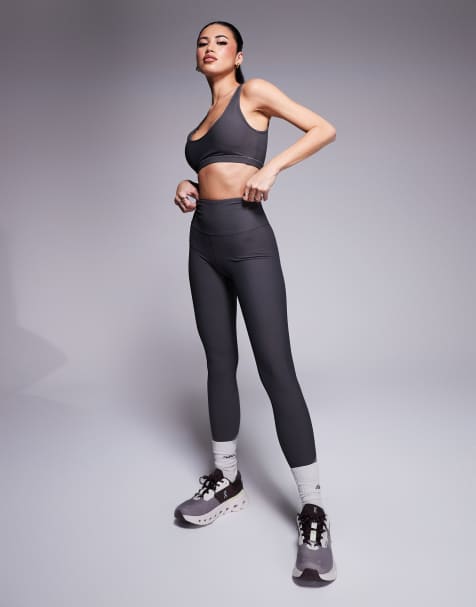 4505 active rib knit high waist gym leggings with inner pocket in slate gray - view 1
