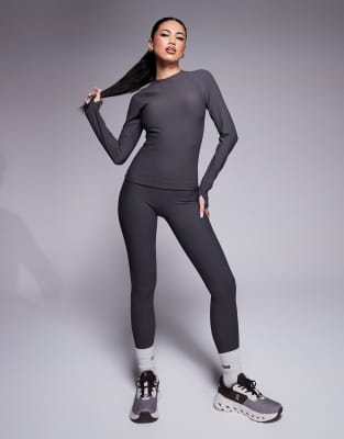 4505 active rib knit long sleeve top in slate gray 
