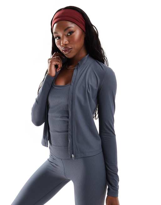 4505 active rib knit zip up performance track top in navy 