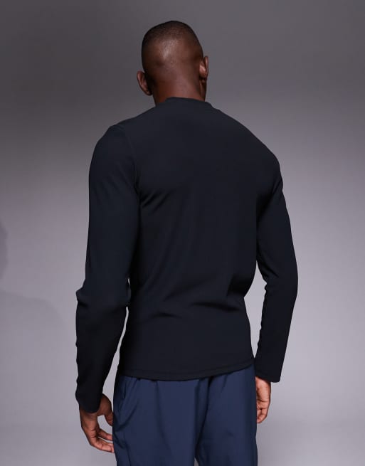 4505 active rib slim fit long sleeve zip up running top in black, 3 of 5