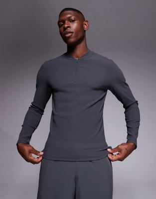 4505 Active Rib Slim Fit Long Sleeve Zip Up Running Top In Blue