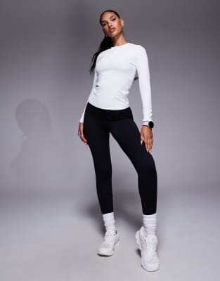 4505 Active Ribbed Quick Dry Long Sleeve Henley Layering Top In White