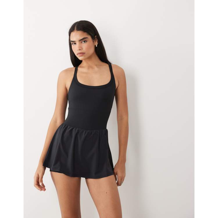 4505 active run dress with inner bra and under shorts in black | ASOS