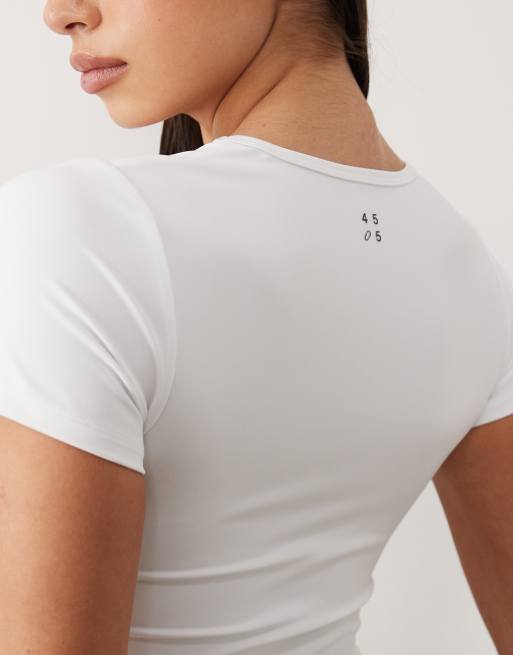 4505 active scoop neck short sleeve top in white, 3 of 4
