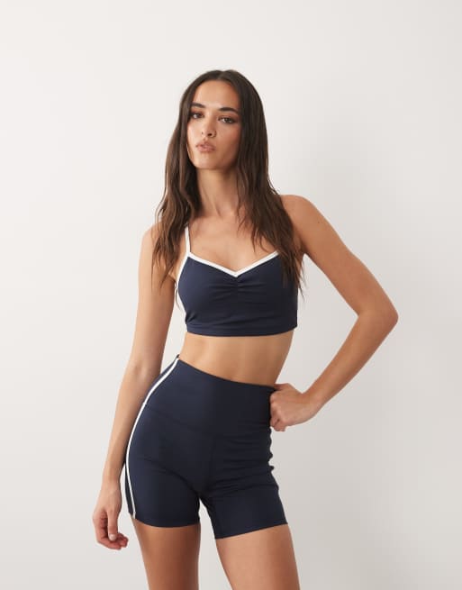 4505 active side stripe high waist 13cm legging shorts in deep navy, 2 of 5