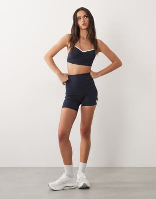 4505 Active Side Stripe High Waist 5" Legging Shorts In Blue
