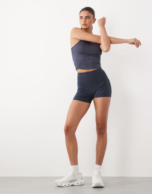 4505 active slightly cropped high neck tank top in slate blue, 3 of 4