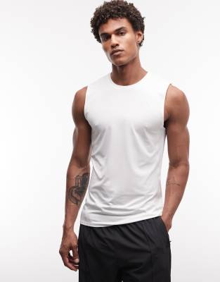 4505 Active Slim Fit Tennis Tank With Side Seam Detail In White