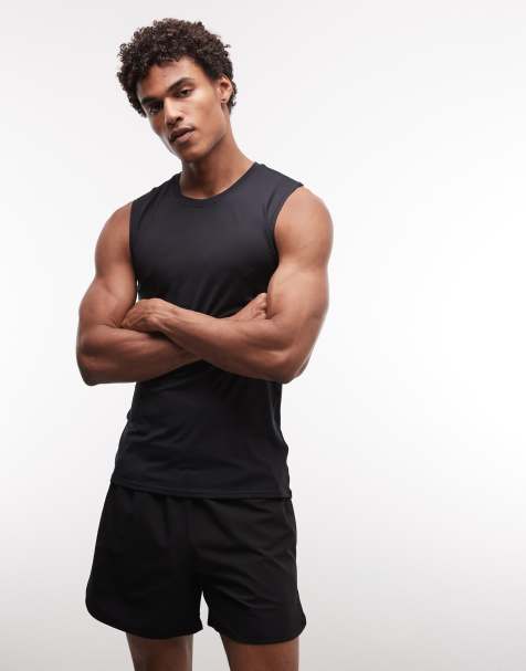 4505 active slim fit training tank with side seam detail in black - view 1