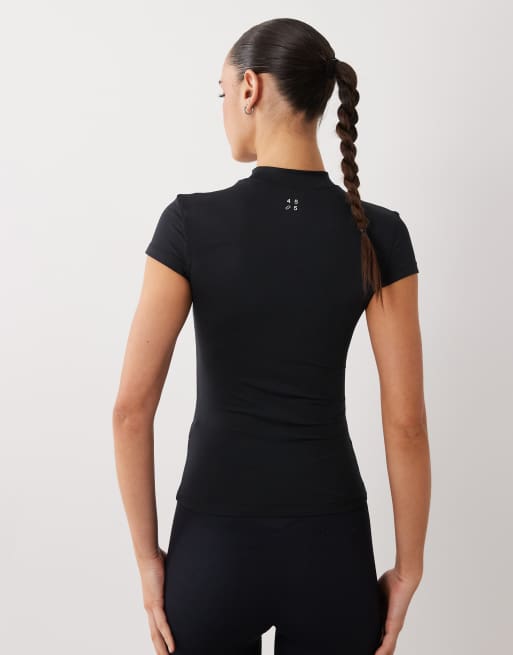 4505 - Active - Sneldrogend slim-fit T-shirt met opstaande hals in zwart, 4 van 4