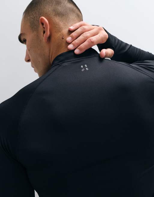 4505 active sneldrogende muscle fit base layer met 1/4 rits en lange mouwen in zwart, 2 van 5