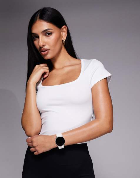 4505 active square cap sleeve top in white