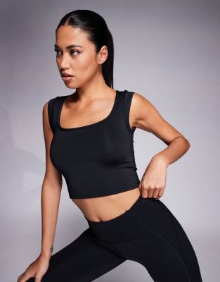 4505 Active Square Neck Cap Sleeve Top In Black