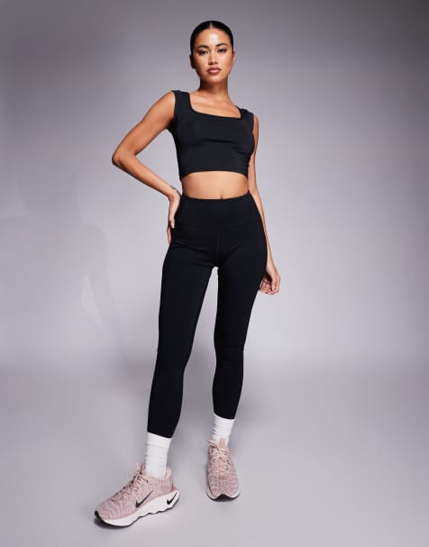 4505 active square neck cap sleeve top in black