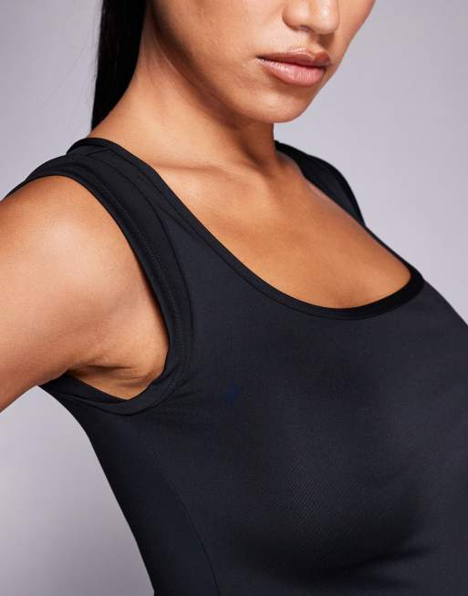 4505 active square neck cap sleeve top in black, 2 of 4