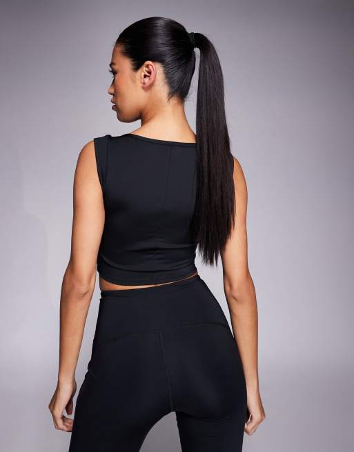 4505 active square neck cap sleeve top in black, 4 of 4