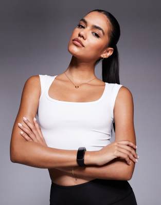 4505 active square neck cap sleeve top in white - view 1