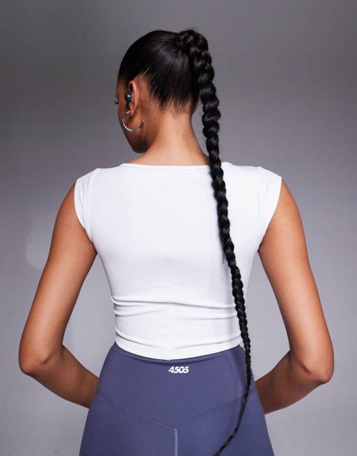 4505 active square neck cap sleeve top in white , 2 of 4