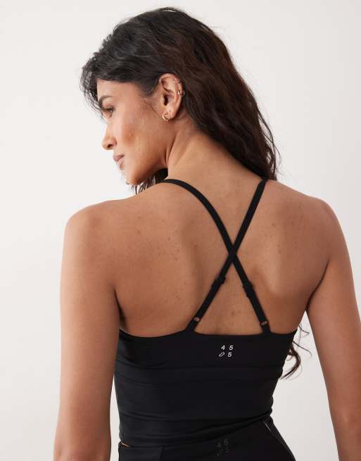 4505 active square neck cross back tennis tank top in black, 2 of 4