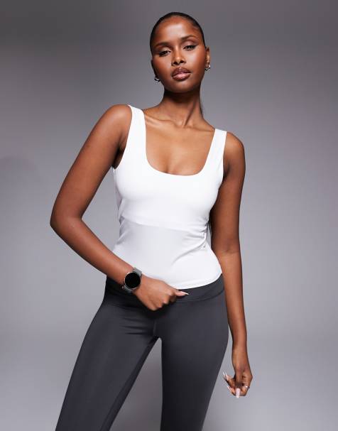 4505 active square neck vest with inner bra in white - view 1