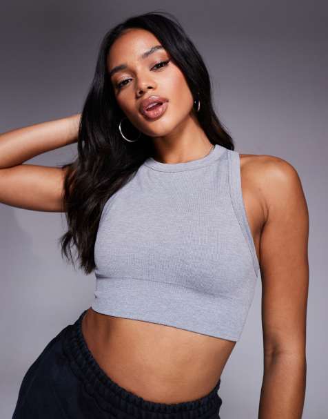 4505 Active – Szary melanżowy biustonosz sportowy z dwuwarstwowego, bezszwowego, prążkowanego materiału - view 1