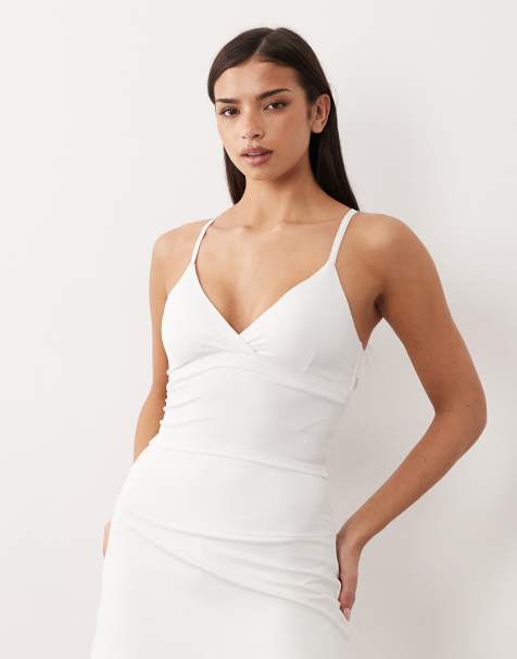 4505 active tennis deep v-neck cross back tank top in white - view 1