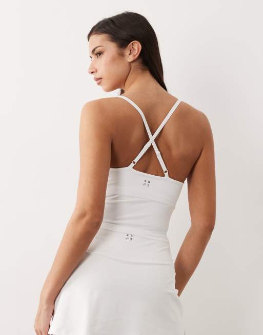4505 active tennis deep v-neck cross back tank top in white, 2 of 4