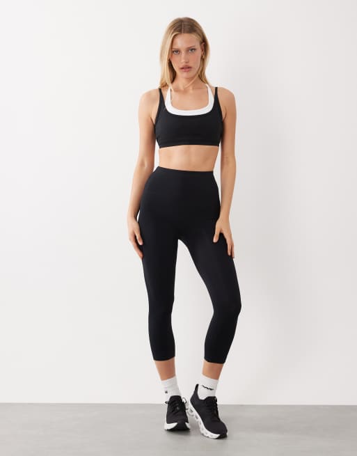 4505 active tennis double layer light support sports bra in black and white, 4 of 4