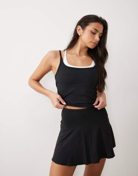 4505 active tennis double layer tank with cross strap back in black and white - view 1