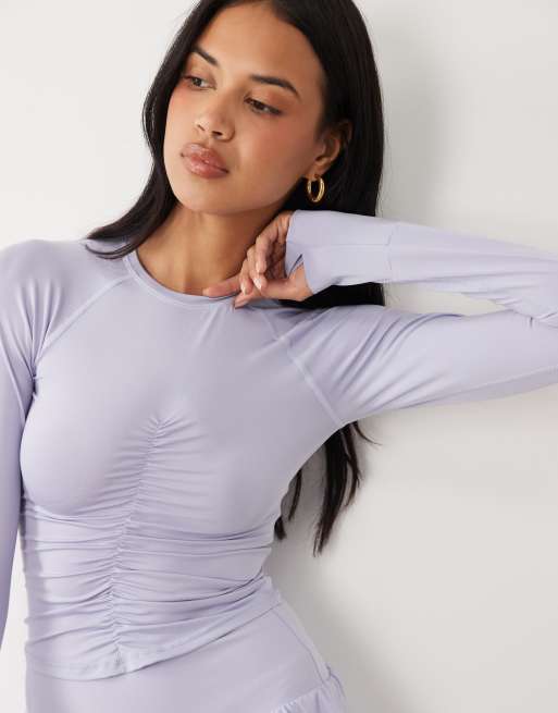4505 - Active - Top da corsa leggero a maniche lunghe arricciato sul davanti color pervinca