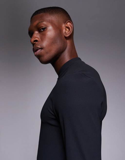 4505 - Active - Top da corsa slim fit nero a coste a maniche lunghe con zip, 4 di 5