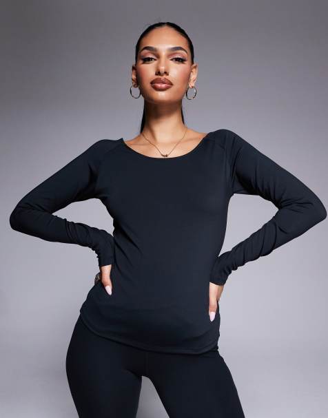 4505 - Active - Top da danza nero a maniche lunghe con scollo a barchetta - view 1