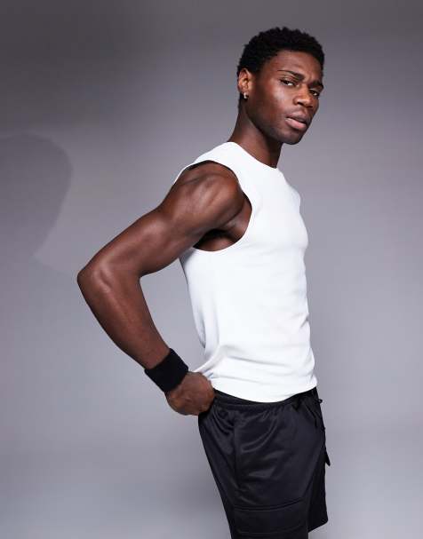 4505 - Active - Top senza maniche da allenamento slim fit bianco a coste anni '90 - view 1