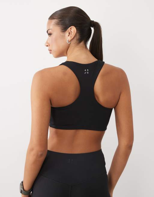 4505 active V-neck racer back medium support sports bra in black, 4 of 4
