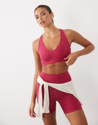4505 Active V-neck Racer Back Medium Support Sports Bra In Pink