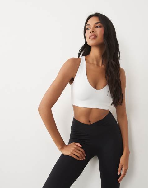 4505 active V-neck racer back medium support sports bra in white - view 1