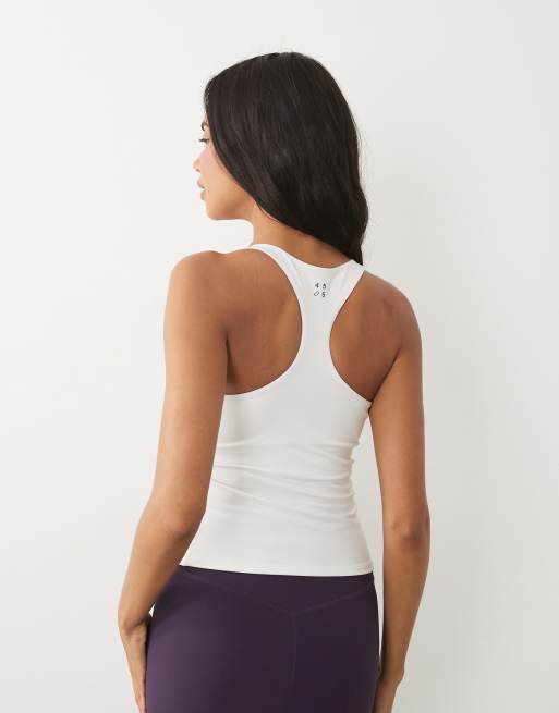 4505 active V-neck racer back tank top with inner bra in white, 3 of 4