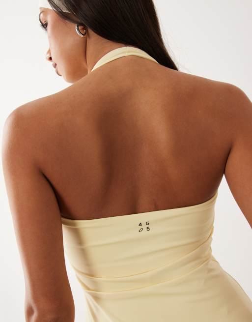 4505 - Active - Vestito da tennis allacciato al collo giallo burro con pantaloncini integrati, 3 di 4