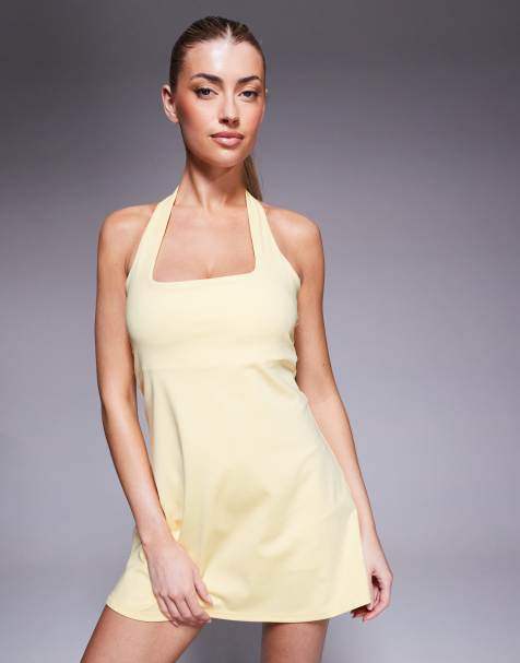 4505 Active - Vestito da tennis allacciato al collo giallo pallido con pantaloncini integrati - view 1