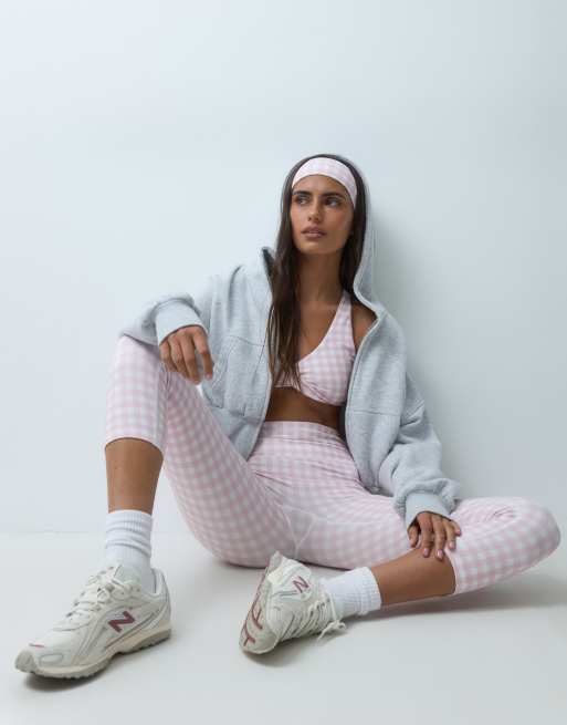 4505 active yoga capri-leggings med høj talje i gingham-tern, 3 af 5