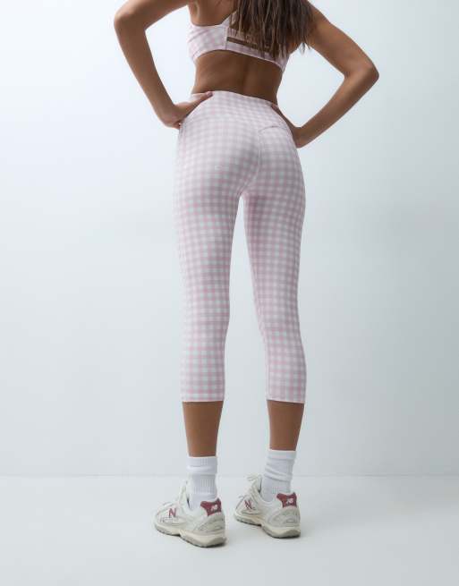 4505 active yoga capri-leggings med høj talje i gingham-tern, 4 af 5
